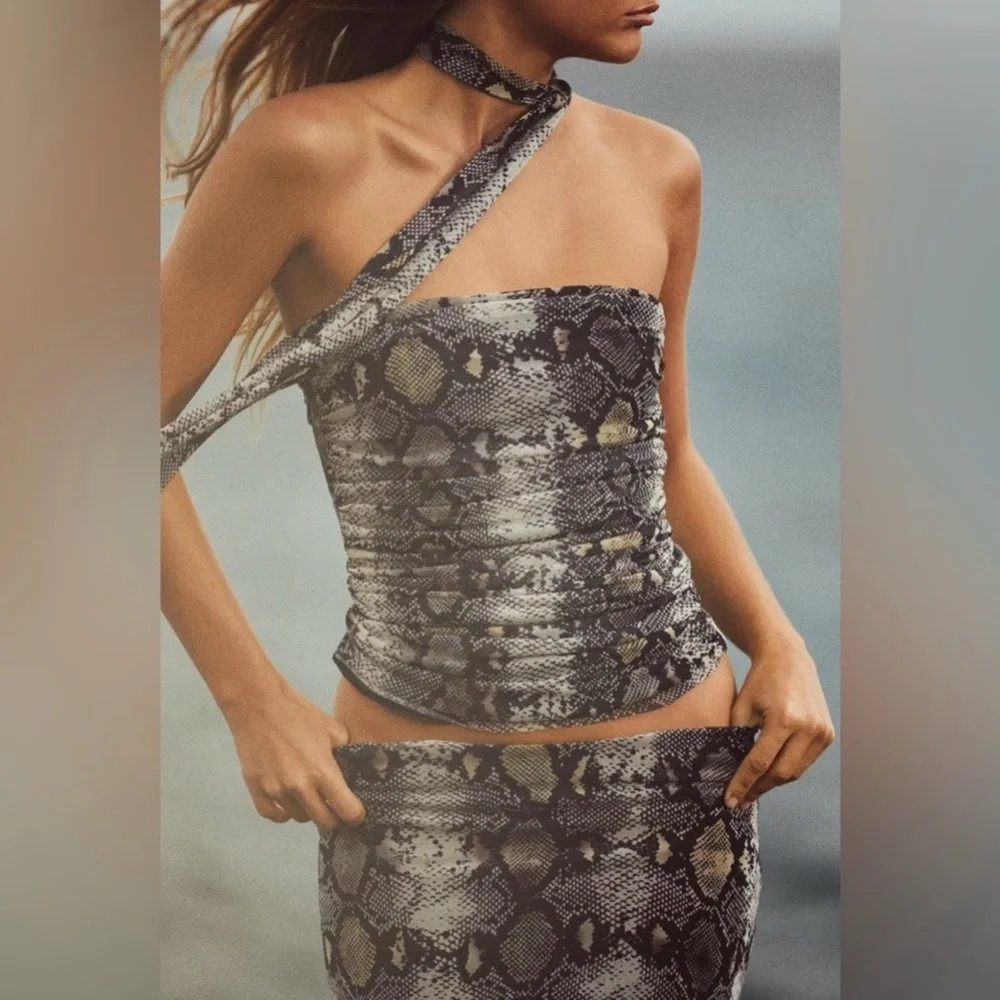 New Zara 2 Piece Coord Snake Print Tulle Top and Skirt Medium 5039/475 5039/472